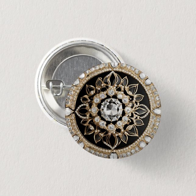 Weißdiamanten und Goldkreismandala Button (Vorne & Hinten)