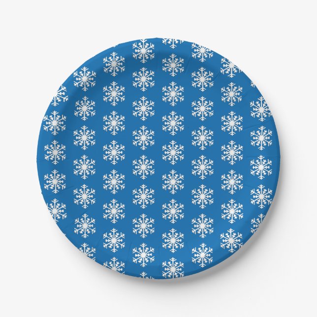 Weiße 3-D-Schneeflocke auf blauem Hintergrund Pappteller (Vorderseite)
