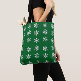 Weiße 3-D-Schneeflocken auf Smaragdgrün Tasche