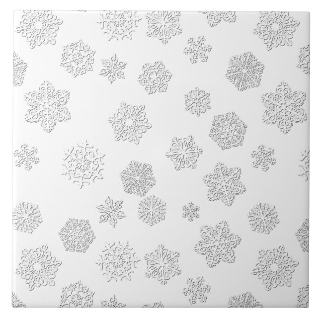 Weiße 3-D-Schneeflocken auf weißem Hintergrund Fliese (Vorderseite)