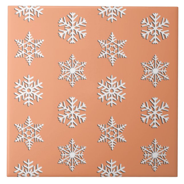 Weiße 3-D-Schneeflocken, individueller Hintergrund Fliese (Vorderseite)