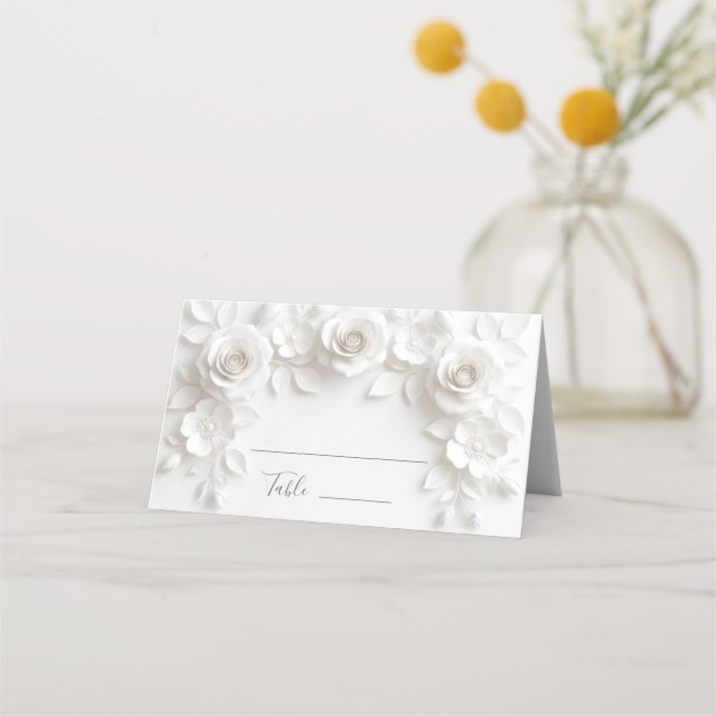 Weiße 3D-Blumen-Bogenhochzeit Platzkarte (Vorderseite)