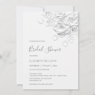 Weiße 3D-Blumen Rosen Minimalistische Brautparty  Einladung