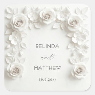 Weiße 3D-Blumenrosen   Hochzeit Quadratischer Aufkleber