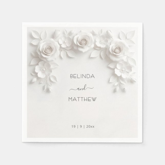 Weiße 3D-Blumenrosen | Hochzeit Serviette (Vorderseite)