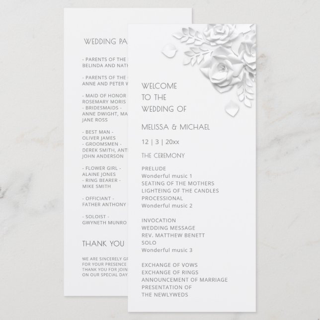 Weiße 3D-Rosen Floral  Programm (Vorne/Hinten)