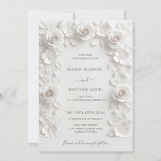 Weiße 3D-Rosen Rahmen Hochzeit Einfach Einladung