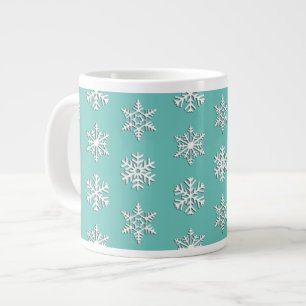 Weiße 3D-Schneeflocken, anpassbarer Hintergrund Jumbo-Tasse