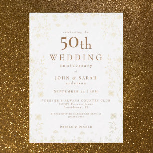 Weiße 50. Hochzeit Jubiläum Gold Floral Folieneinladung