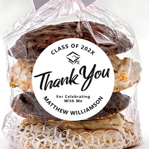 Weiße Abschluss-Bold-Schwarz-Schrift-Kappe Danke Runder Aufkleber