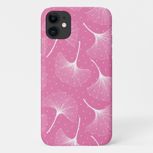 Weiße abstrakte Blätter im rosa Hintergrund Case-Mate iPhone Hülle (Rückseite)