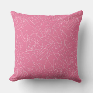 Weiße abstrakte Doodles auf rosa Untergrund Kissen