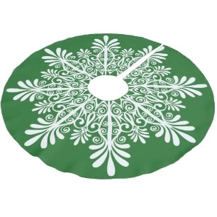 Weiße Abstrakte Schneeflocke über grünem Hintergru Polyester Weihnachtsbaumdecke