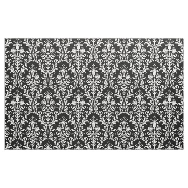 Weiße Acanthus Damask auf Schwarz Stoff (Yard (91,4 cm))