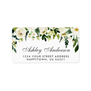 Weiße Adresse für Aquarellblumen Adressaufkleber