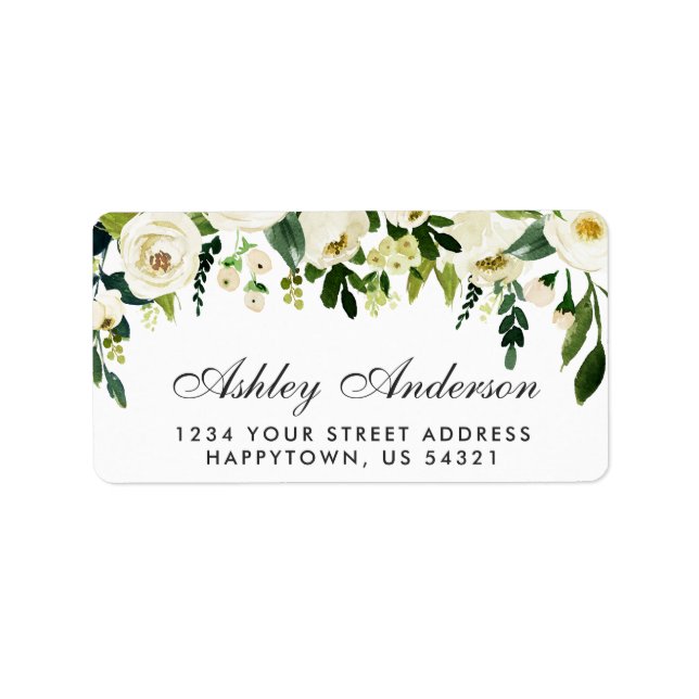 Weiße Adresse für Aquarellblumen Adressaufkleber (Vorne)