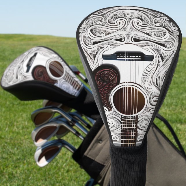 Weiße Akustikgitarre Golf Headcover (white acoustic guitar with filigree pattern golf head cover)