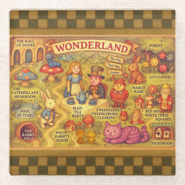 Weiße Alice im Wunderland Glasuntersetzer (Vorderseite)