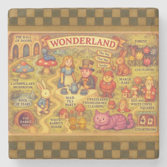 Weiße Alice im Wunderland Steinuntersetzer (Vorderseite)