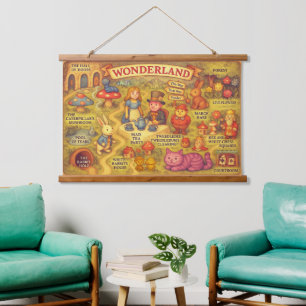 Weiße Alice im Wunderland Wandteppich Mit Holzrahmen