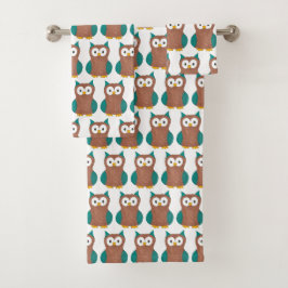 Weiße alte Brown Hoot Bird Animal Print Badhandtuch Set