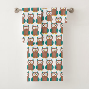 Weiße alte Brown Hoot Bird Animal Print Badhandtuch Set
