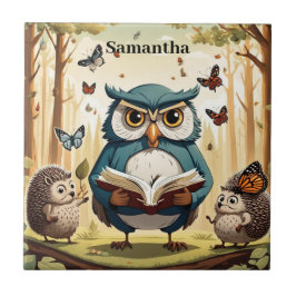 Weiße alte Eule, Schmetterlinge, Igel Editierbarer Fliese