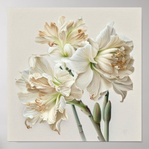 Weiße Amaryllis-Blumen-Kunst-Druckplakat Poster