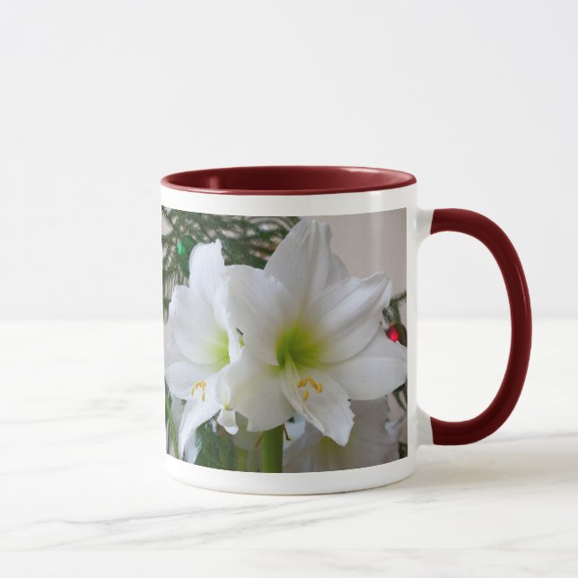 Weiße Amaryllis und Weihnachtsbaum Tasse (Rechts)