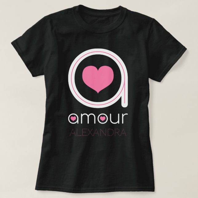 Weiße Amour-Liebe, rosa Herz, Name individuell ang T-Shirt (Design vorne)