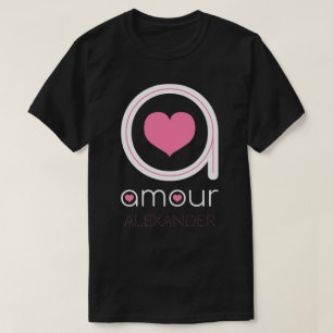 Weiße Amour-Liebe, rosa Herz, Name Personalisiert T-Shirt