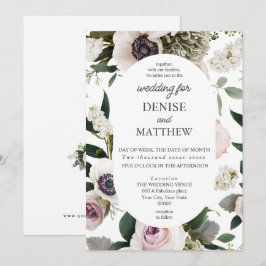 Weiße Anemone auf hellweißer Hochzeit Einladung