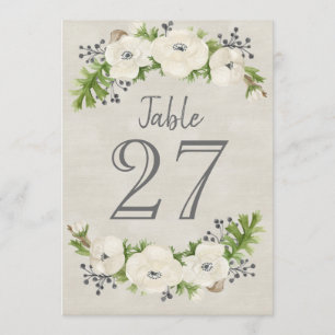 Weiße Anemone Tischnummer