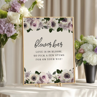 Weiße Anemone und Lila Blumendusche Blume Bar Poster