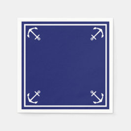 Weiße Anker auf blauem, individualisierbarem Cockt Serviette