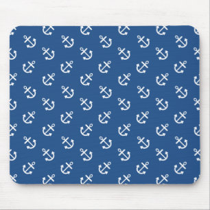 Weiße Anker-klassisches blaues Hintergrund-Muster Mousepad