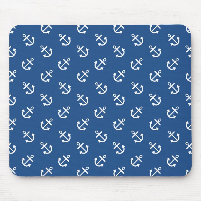 Weiße Anker-klassisches blaues Hintergrund-Muster Mousepad (Vorne)