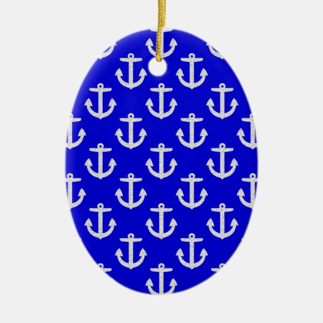 Weiße Anker mit blauem Hintergrund Keramik Ornament (Vorne)