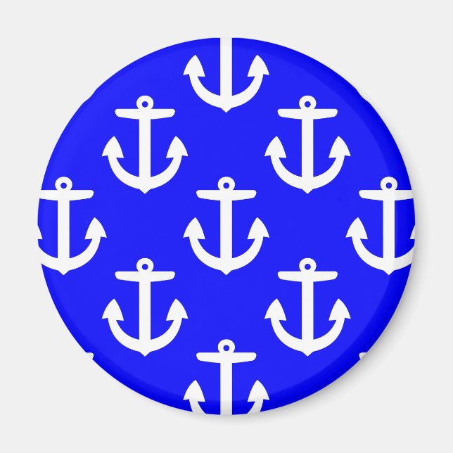 Weiße Anker mit blauem Hintergrund Magnet (Vorne)