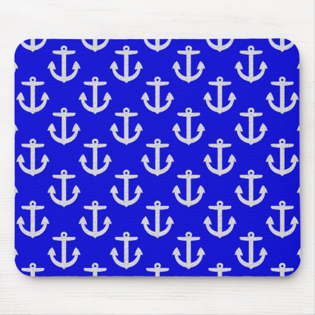 Weiße Anker mit blauem Hintergrund Mousepad (Vorne)