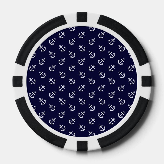 Weiße Anker Navy Blue Background Pattern Pokerchips (Vorderseite)