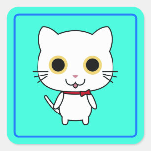 Weiße anthropomorphe Katzen-Cliparts Quadratischer Aufkleber