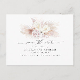 Weiße Anthurien und Pampas Gras Save the Date Postkarte