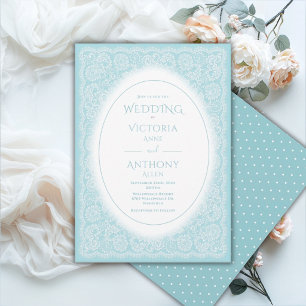 Weiße Antik Spitze Blau Antike Hochzeit Einladung