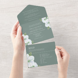 Weiße Apfelblüte in einer Hochzeit All In One Einladung