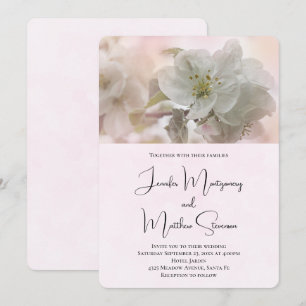 Weiße Apfelblüten-Fotografie-Hochzeit Einladung
