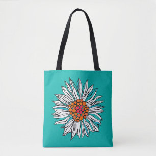 Weiße Aquamarine Orange Red Daisy Blume Tasche