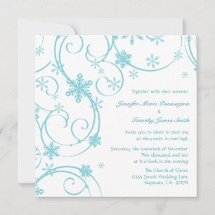 Weiße aquamarine Schneeflocken Winterhochzeit Einladung