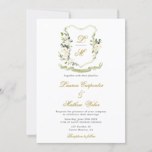 Weiße Aquarell-Blumen-Wappen-Hochzeitseinladung Einladung