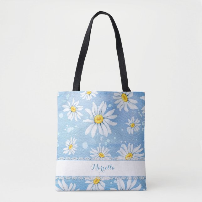 Weiße Aquarell-Gänseblümchen Tasche (Vorderseite)